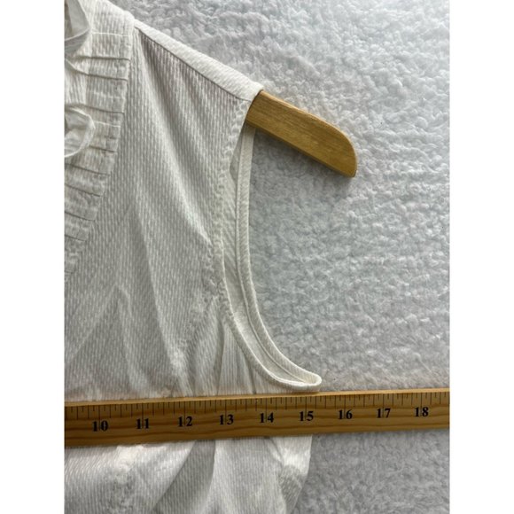 Etcetera Womens Button Front Shirt White Textured Sleeveless V Neck Stretch 4 - Picture 6 of 7